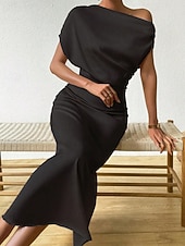 cheap Plain Dress-Women's Midi Dress Satin Dress Party Dress Cocktail Dress Elegant Fashion Modern Evening Party Party Special Occasion Regular Fit Plain Sleeveless Crew Neck Black Dusty Blue Green Summer Spring Fall