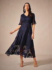 voordelige Feestjurken-Dames Maxi-jurk Cocktail jurk Bruiloft gast jurk Semi-formele jurk A lijn jurk Elegant Werk Verjaardag Flutter mouw Bruiloft gast Cocktailparty Formele avonden Normale pasvorm Effen Kleur Effen Halve