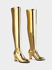 economico Stivali alla moda-stivali da donna sopra il ginocchio in similpelle marrone – scarpe alte fino alla coscia con tacco alto e punta affilata, stile elegante per feste, cosplay e moda di strada