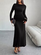levne Bílé šaty-Dámské Maxi šaty Plášťové šaty Večírek Párty Dovolená Rande Běžný Bez vzoru Dlouhý rukáv Tričkový Černá Fialová Hnědá Tmavě šedá Jaro Podzim