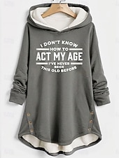 baratos Humor e Citações Tops-Mulheres Pulôver Moletom Com Capuz Gráfico Letra Quente Casual Difusa Manga Longa Com Capuz Tops longos Casual Esportes Imprimir Rosa Azul Cinzento Outono Inverno