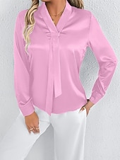 economico Top eleganti-Per donna Camicia Camicia in raso Tinta unica Elegante Casual Manica Lunga Scollo a V Top Regolari Quotidiano Uscire Nodo frontale Rosa Rosso Primavera Autunno