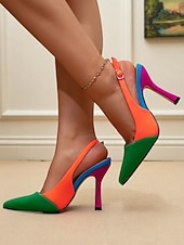 Χαμηλού Κόστους Σλινγκμπακ Πάμπς-Γυναικείες γόβες στιλέτο με slingback σε χρωματικό μπλοκ - ζωηρές γόβες με μυτερή μύτη για βραδιές πάρτι, fashion events και τολμηρές streetwear εμφανίσεις