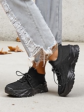 billiga Damsneakers-röda flyknit damsneakers med grov sula – andningsbara snörskor för avslappnad streetwear och gymträning
