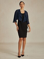 olcso Blúzok és ingek-Női Flowy felsők Sifon felsők Tömör szín Elegáns Háromnegyedes Aszimmetrikus Crop Tops Esküvői vendég Sötétkék Nyár Tavasz Ősz