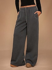 abordables jambe large et taille haute-Femmes Joggings Jambe large Chinos Mode Streetwear Occasionnel Longueur complète Taille haute Uni Ceinture Élastique Confortable Doux Élastique Extérieur Rue Gris clair Noir Blanche Rouge Ét