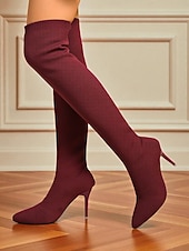 זול מגפי אופנה-מגפי אופנתיים שחורים סריג מעל הברך עם עקב סטילטו לנשים - מגפיים אלגנטיים נמתחים עד הירכיים למסיבות ערב, מועדונים ואירועים רשמיים
