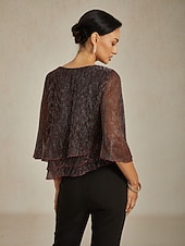 cheap Dressy Tops-Women&#039;s Blouse Dressy Tops Flowy Tops Chiffon Tops Elegant Vintage Stylish 3/4 Length Sleeve Crew Neck Boat Neck Work Daily Date Night Outfits Sequins Pleated Patchwork Wine Spring Fall