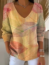 abordables Motifs graphiques et détails-Femmes Pull Élégant Mode Streetwear Fleuri Graphique Col en V Tricoté manche longue Hauts Réguliers Tricoter Week-end Gingembre Violet Automne Hiver