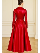 cheap Tuxedo Dresses-Tuxedo Dress A-Line Formal Wedding Wedding Guest Satin Elegant Vintage 3/4 Sleeve Pleated Ankle Length Notched Lapels Single Breasted
