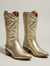 preiswerte Cowboy &amp; Western Stiefel-Stilvolle weiße Cowboystiefel für Damen, halbhohe Stiefel mit bestickten Details für lässige und Western-Outfits