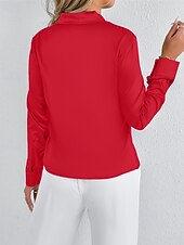 economico Top eleganti-Per donna Camicia Camicia in raso Tinta unica Elegante Casual Manica Lunga Scollo a V Top Regolari Quotidiano Uscire Nodo frontale Rosa Rosso Primavera Autunno