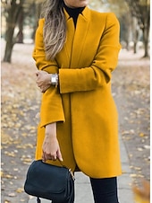 abordables vestes décontractées-Femmes Veste d&#039;hiver Chaud Respirant Coupe ajustée Élégant Occasionnel Uni Vacances Rue Occasionnel Tenue quotidienne Ouvert devant Long Col montant Coupe régulière manche longue Vêtements d&#039;extérieur