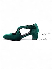  Groene fluwelen Mary Jane-pumps voor dames – retroschoenen met kruisbandjes en blokhak uit de jaren 50 voor Gatsby-feesten, cocktails en formele evenementen