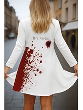 abordables Vêtements d&#039;Halloween-Cape d&#039;Halloween pour femme, séchage rapide, tricot léger, actif, exagéré, 3D, sanglant, décontracté, long, sans col, coupe régulière, manches longues, vêtements d&#039;extérieur, blanc, rouge, automne