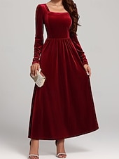 olcso Egyszerű ruha-Női Midi ruha Karácsonyi ruha Bársony ruha Koktélruha Elegáns Divat Modern Napi Szabadtéri Estély Normál Sima Hosszú ujj Szögletes Fekete Rubin Bíbor Lóhere Tavasz Ősz