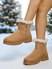 abordables Bottes de neige et d&#039;hiver-Bottes de neige décontractées en similicuir pour femme avec fermeture éclair latérale et bordure en fourrure – chaussures d&#039;hiver confortables et décontractées
