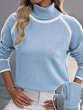 billige Solide farger-Dame Genser Gatemote Fritid Fargeblokk Rullekrage Lapper Strikket Langermet Vanlige topper Strikke utendørs Daglig Ut på byen Svart Gul Høst Vinter