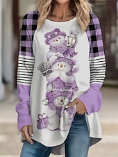 abordables Hauts de Noël-Noël Femmes T-shirt Graphique Animal Motif de flocon de neige ancien Élégant Classique manche longue Col ras du cou Hauts Longs Quotidien Sortir Week-end Imprimé Rose Claire Rouge Bleu Violet Vert