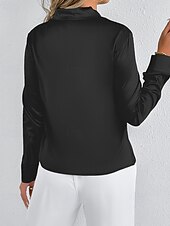 economico Top eleganti-Per donna Camicia Camicia in raso Tinta unica Elegante Casual Manica Lunga Scollo a V Top Regolari Quotidiano Uscire Nodo frontale Nero Bianco Primavera Autunno