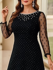 preiswerte Knöchellänge-A-Linie Brautmutterkleid Übergröße Glanz &amp; Glamour Rundhalsausschnitt Knöchellänge Chiffon Polyester Langarm mit Perlen