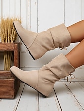 economico Stivali ampi-stivali da donna a metà polpaccio con tacco a mandorla – stivali bassi e morbidi in finta pelle scamosciata, adatti per abbigliamento casual e outfit quotidiani