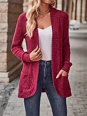 billiga Öppen front cardigan-Dam Vardaglig jacka Bekväm Andningsfunktion Ficka Ledigt Slät Semester Gata Dagliga kläder Utekväll Öppen front Normal Kraglös Normal Långärmad Ytterkläder Vin Himmelsblå Purpur Vår Höst