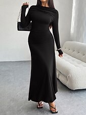 levne Bílé šaty-Dámské Maxi šaty Plášťové šaty Večírek Párty Dovolená Rande Běžný Bez vzoru Dlouhý rukáv Tričkový Černá Fialová Hnědá Tmavě šedá Jaro Podzim