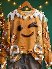 tanie Bluzy z kapturem i swetry świąteczne-Damskie Pullover Graficzny Geometryczny Ciepłe Klasyczny Codzienny Długi rękaw Półgolf Zwykłe topy Dom Ulica Na co dzień Nadruk Biały Żółty Rumiany róż Brązowy Jesień Zima