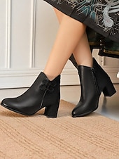 preiswerte Stiefeletten-Weiße Damen-Stiefeletten aus Kunstleder mit Jacquard und Blockabsatz – stylische kurze Winterstiefeletten für Damen, ideal für Urlaubspartys, Outdoor-Bekleidung und lässigen Streetstyle