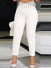 billige Vanlige leggings-Dame Leggings Elegant Mote Gatemote Ankel-lengde Høy Midje عادي Hull comfy Myk Bekvem Mikroelastisk utendørs Feriereise Gate Svart Hvit Sommer Vår Høst Slank Fasong