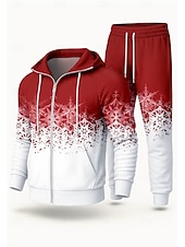 Недорогие спортивные костюмы-Новогодняя тематика Муж. Толстовка Спортивный костюм Спортивный костюм из двух частей Кулиска Застегнуться Градиент цвета Наборы одежды Осень Черный Красный Назначение На открытом воздухе Путешествия
