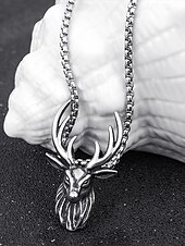 abordables Accessoires de Noël-Collier tête de cerf en alliage pour homme - Collier pendentif bois de cerf vintage, parfait pour le style extérieur et comme cadeau de Noël