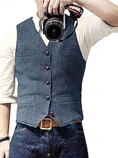 abordables Chaleco de hombre-Hombre Chaleco Vacaciones Fiesta Negocio Moda Casual Primavera Otoño Bolsillo Botones Poliéster Cómodo Color sólido Recto 1 botón Escote en Pico Ajuste regular Plata Negro Champaña Vino Chaleco
