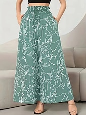 billige brede ben og høy midje-Dame Bred Bukseben kinesisk Mote Gatemote Fritid Full lengde Høy Midje Blomstret Elastisk midje Printer comfy Myk Bekvem Mikroelastisk utendørs Gate Svart Rosa Blå Grønn Sommer Vår Høst Løstsittende