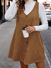 preiswerte abendkleider-Damen Minikleid Freizeitkleid Cocktailkleid Mode Modern Täglich Date Wochenende Normale Passform Einfach Ärmellos V Ausschnitt Schwarz Braun Grün Frühling Herbst