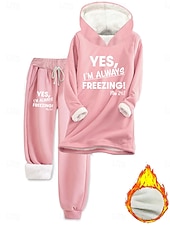 baratos Conjuntos de duas peças-Mulheres Diário à moda Conjuntos de duas peças Moletom Conjuntos de calças Manga Longa Com Capuz Gráfico Letra Com Cordão Imprimir Casual Diário Preto Rosa Rosa Escuro Outono Normal