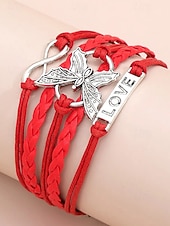 baratos Pulseira Feminina-Pulseira feminina de Natal multicamadas com pingente de borboleta e amor, joias trançadas ajustáveis em várias cores para festas de fim de ano e presentes