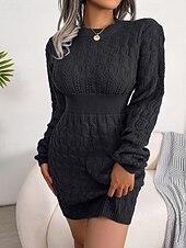 preiswerte Pulloverkleider-Damen Minikleid Pulloverkleid Bodycon Etui-Kleid Mode Modern Täglich Wochenende Normale Passform Einfach Langarm Rundhalsausschnitt Schwarz Weiß Blau Frühling Herbst
