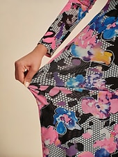 economico Abiti Floreali Stampati-Per donna Femminile Tubino Abito Stampato Abito Midi Arcobaleno Manica Lunga Estate Primavera Scollo a V Moderno S M L