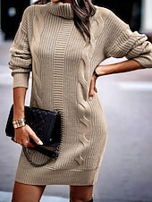 preiswerte Pulloverkleider-Damen Langes Kleid Maxikleid Pulloverkleid Etui-Kleid Mode Modern Büro Ausgehen Normale Passform Einfach Langarm Rollkragen Schwarz Rosa Armeegrün Khaki Herbst Winter