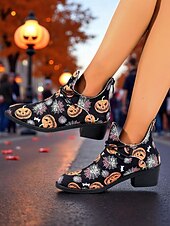 cheap Shoes For Women-Women&#039;s Halloween Pumpkin and Spider Web Ankle Boots – Festive Low Heel Booties for Costume Party, Cosplay and Fall Fashion