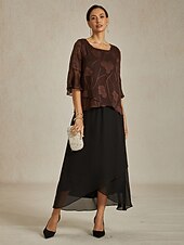 olcso Szoknyák-Női Szoknya Elegáns Maxi Magas derék Szoknyák Többrétegű Mikroelasztikus Fekete Nyár Sifon