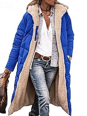 cheap Casual Parka-Women&#039;s Winter Coat Windproof Warm Open Front Vintage Daily Casual Plain Vacation Casual Daily Open Front Long Hooded Regular Fit Long Sleeve Outerwear Pink Blue Green Fall Winter