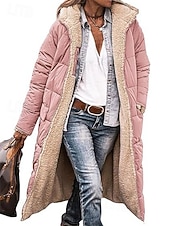 cheap Casual Parka-Women&#039;s Winter Coat Windproof Warm Open Front Vintage Daily Casual Plain Vacation Casual Daily Open Front Long Hooded Regular Fit Long Sleeve Outerwear Pink Blue Green Fall Winter
