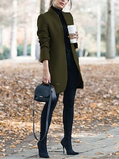 abordables vestes décontractées-Femmes Veste d&#039;hiver Chaud Respirant Coupe ajustée Élégant Occasionnel Uni Vacances Rue Occasionnel Tenue quotidienne Ouvert devant Long Col montant Coupe régulière manche longue Vêtements d&#039;extérieur