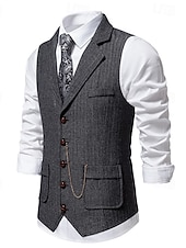  Муж. Жилет Официальные Свадьба Для вечеринок Винтаж Классический и неустаревающий Наступила зима Полиэстер Сплошной цвет Однобортный крой Блейзер Темно-серый Темно синий Коричневый