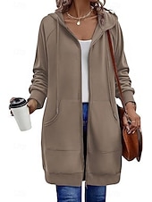 halpa huppari takki-Naisten Huppari takki Mukava Hengittävä Vetoketju Tasku Vapaa-aika Tavallinen Loma Katu Kausaliteetti Arki-asut Vetoketju Pitkä Hupullinen Normaali Pitkähihainen Päällysvaatteet Laivasto Musta