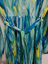 abordables Robes fleuries décontractées-Femmes Robe Midi Robe Décontractée Robe Imprimée Élégant Mode Moderne Extérieur Quotidien Sortir Coupe régulière Graphique manche longue Col en V Bleu Printemps Automne