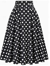 abordables Faldas Formales-Mujer Vintage Moda Midi Alta cintura Faldas A Lunares Estampado Microelástico Diario Calle Negro Primavera